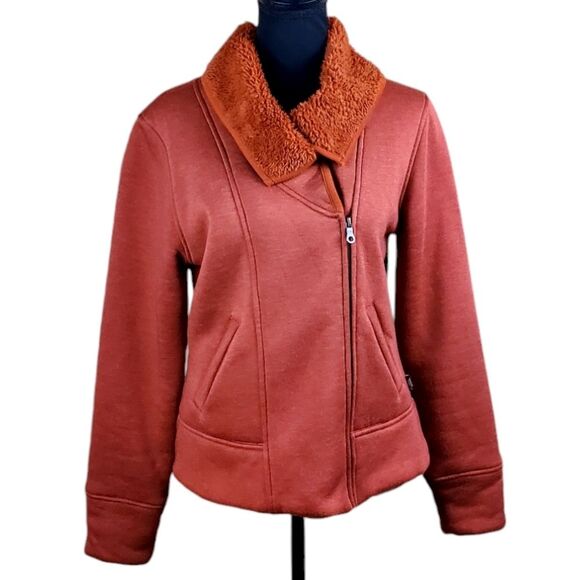 Prana Jackets & Blazers - PRANA Burnt Orange Plush Zip Moto Style Jacket in Size L